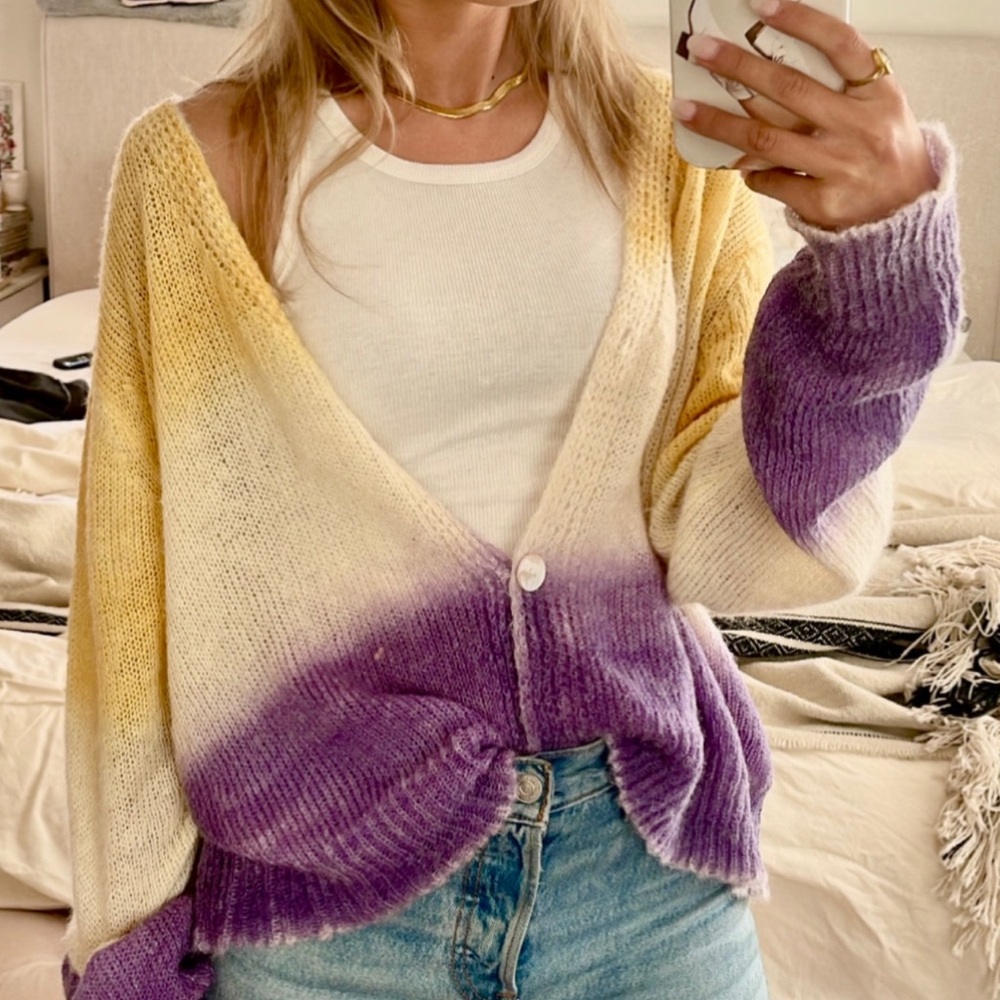 Chic Gradient Cardigan in Purple and Yellow